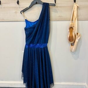Dansco lyrical costume, navy blue, one shoulder, size large adult
